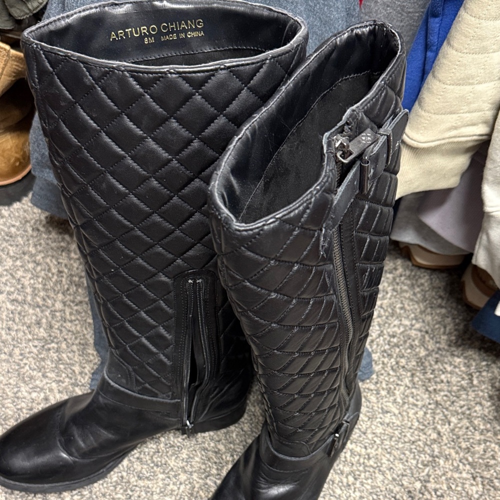 Arturo Chiang Quilted Black Over the Knee Boots